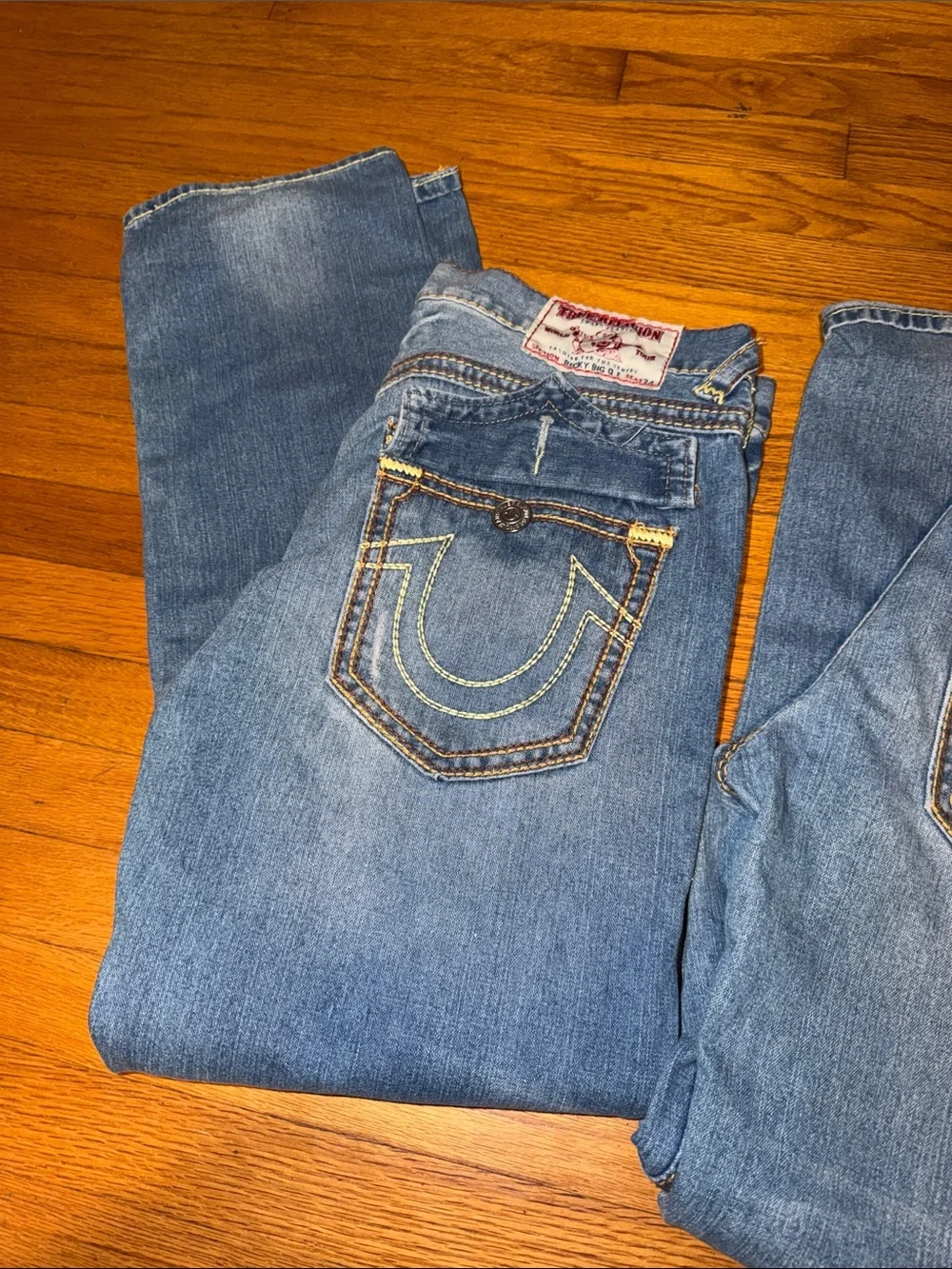 True Religion Men’s Blue Denim Jeans - Pocket Stitch Size 36/32 Ricky Big Q T